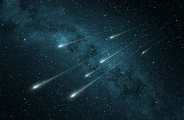 Meteor shower in the starry night sky — Stock Photo, Image