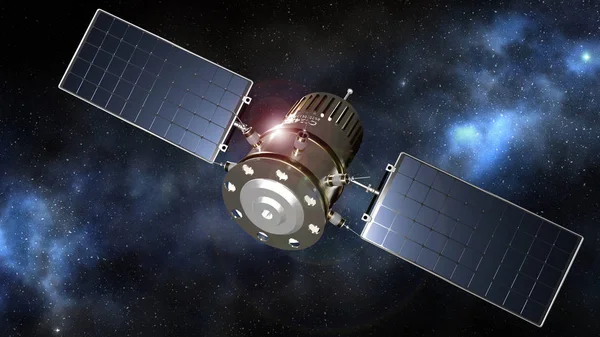 Komunikační družice hvězdnaté noční obloze, 3d obrázek — Stock fotografie