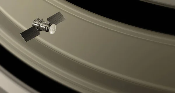 Sonda espacial orbitando los anillos de saturno, ilustración 3d —  Fotos de Stock