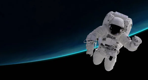 宇航员在环绕的蓝色星球，3d 图-此图像由美国国家航空航天局提供的元素 — 图库照片