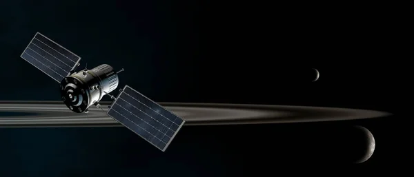 토성 고리, 3d 그림 궤도 위성 — 스톡 사진