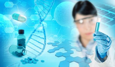 ilaç ve kimya laboratuarı arka plan, 3d çizim