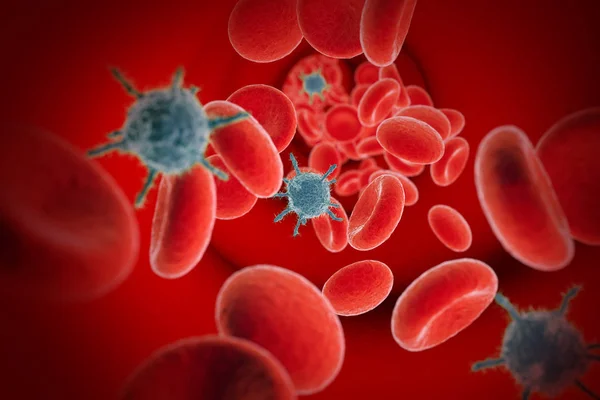 Virus microscopic în sânge, ilustrație 3D — Fotografie, imagine de stoc