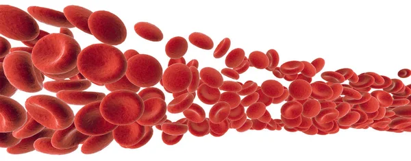 Red cells in blood stream isolated on white, 3D illustration — Stock Photo, Image