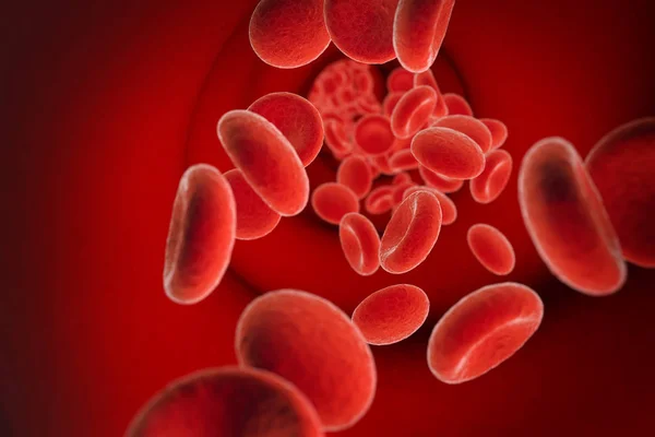 Glóbulos vermelhos na corrente sanguínea, ilustração 3D — Fotografia de Stock