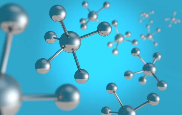 Molecular structure in blue background, 3D illustration — Stock Photo, Image