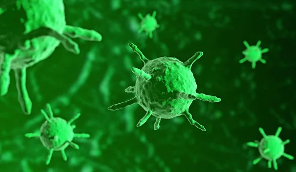 Virusinfektion auf grünem Hintergrund, 3D-Illustration — Stockfoto