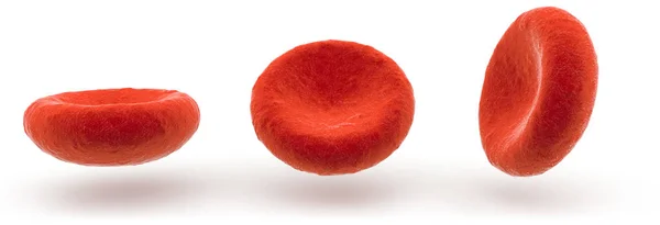 Três glóbulos vermelhos sobre fundo branco, ilustração 3D — Fotografia de Stock