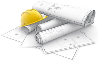 koruyucu kask ve beyaz izole planları 3d çizim