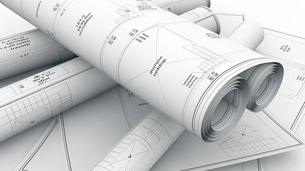 Primer plano de los planos de construcción, ilustración 3d —  Fotos de Stock
