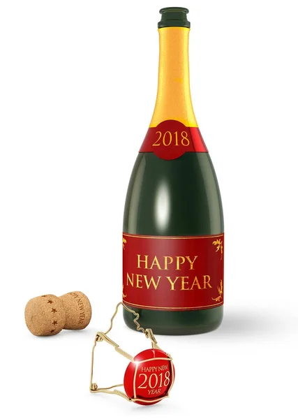 Champagne bottle and cork isolated on white background, 3d illustration — Stock Photo, Image