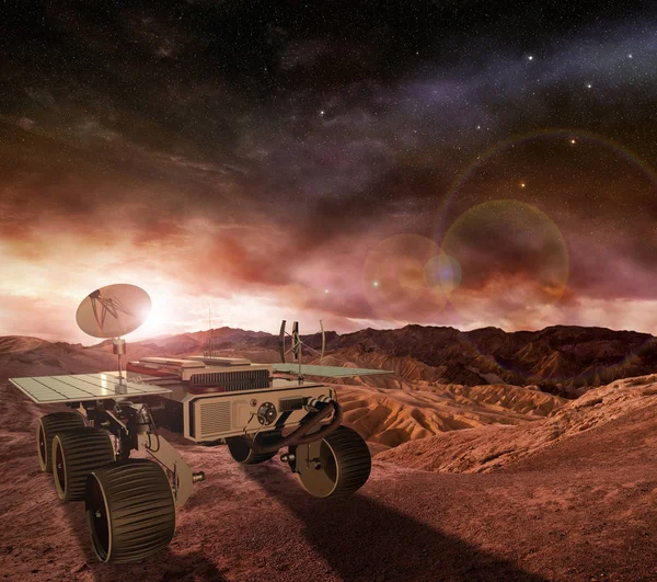 Mars rover exploring planet surface, illustration 3d — Stock Photo, Image