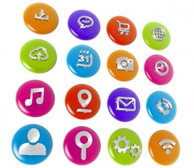 beyaz izole renkli web simgeler kümesi 3d çizim