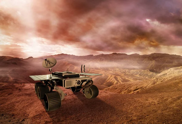 Марсоход Исследует Поверхность Красной Планеты Иллюстрация — стоковое фото