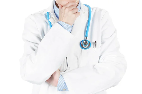 医者が身に着けている制服と白で隔離聴診器 — ストック写真