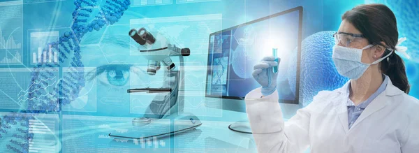 Scientist Analyzing Test Tube Genetic Research Lab Illustration — Stockfoto