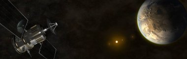 Dünya benzeri bir gezegenin yörüngesinde dönen kaşif uydusu, NASA tarafından desteklenen bu görüntünün elementleri