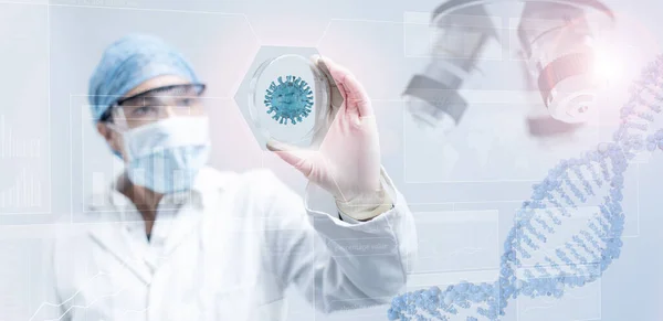 Cientista Segurando Uma Placa Petri Fundo Científico Ilustração — Fotografia de Stock