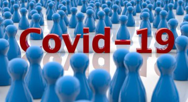 kırmızı COVID-19 mavi piyon grubu arasında metin, 3d illüstrasyon