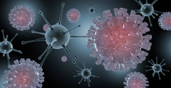 黑暗背景下的病毒和考拉病毒生物 3D图解 — 图库照片