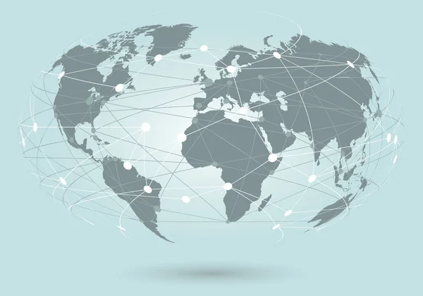 Dünya Haritasında Noktalar Çizgiler Birleştiriliyor Vektör Illüstrasyonu — Stok Vektör