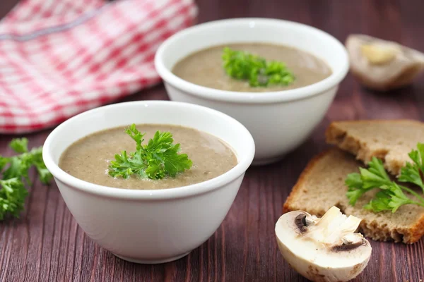 Delicious soup puree with mushrooms. Stock Picture