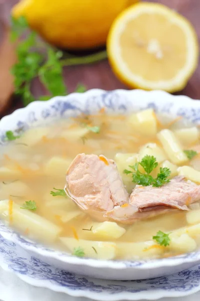 Рибний суп з лососем — стокове фото