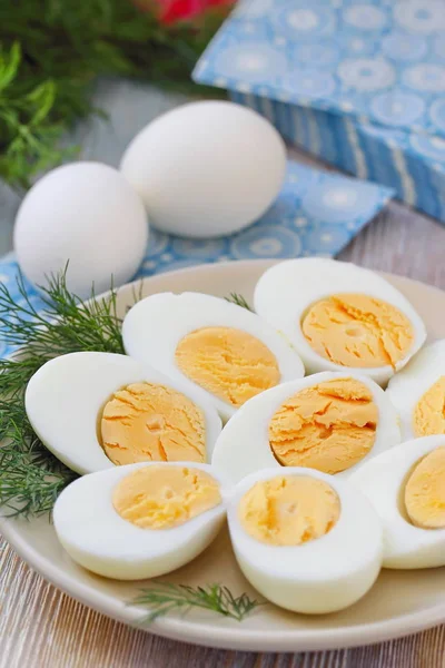 Boiled eggs on the plate — Stock Photo, Image