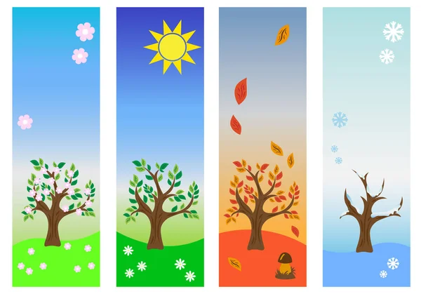 Four seasonal label with tree — Stock Vector