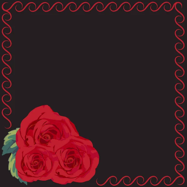 Ramo de rosas rojas sobre fondo negro — Vector de stock