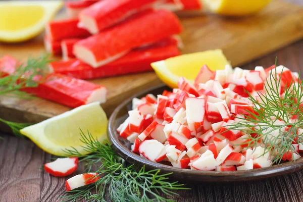 Salad with crab sticks prepared for eating — Stock Photo, Image