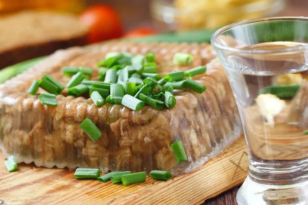 Homemade jelly meat with mustard on the table. Holodets — Stock Photo, Image