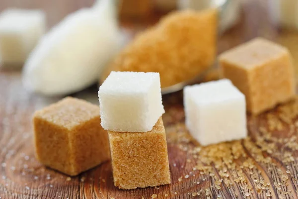 Açúcar Branco Mascavo Mesa Madeira — Fotografia de Stock