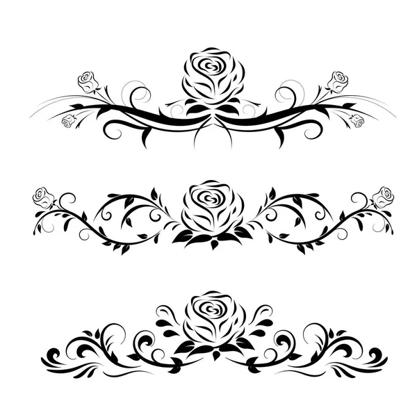 Ensemble de trois ornements de roses — Image vectorielle