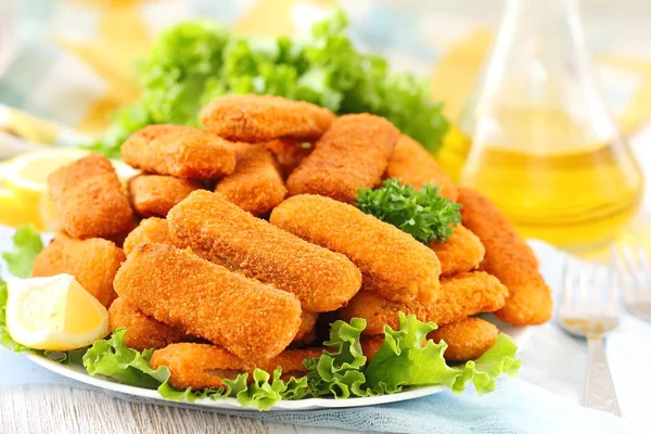 Fried chicken sticks nuggets on table — Stock Photo, Image