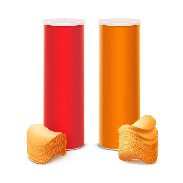 Conjunto de caixa de laranja vermelha com pilha de batatas fritas isoladas —  Vetores de Stock