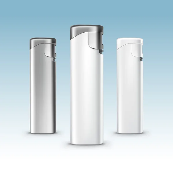 Conjunto de encendedores de metal de plástico blanco en blanco — Vector de stock