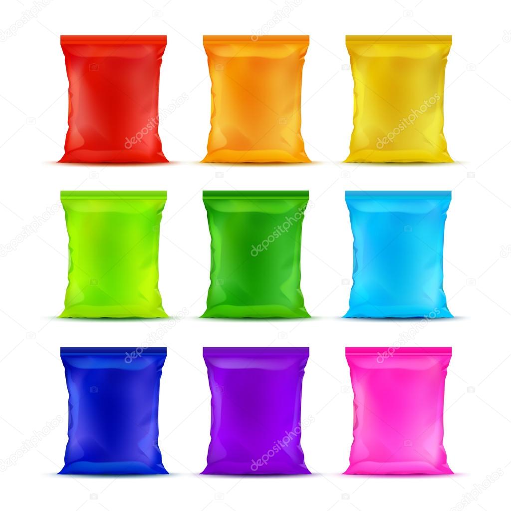 Set of Colored Sealed Plastic Foil Chips Bags