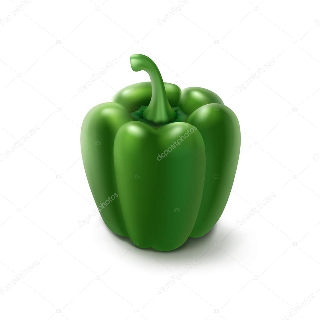 Green Bulgarian Bell Pepper on White Background