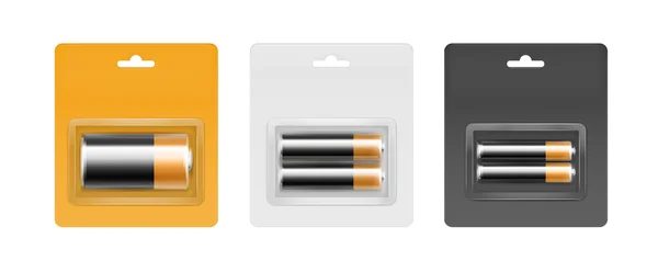 Set di batterie d'oro nere in confezione grigia — Vettoriale Stock