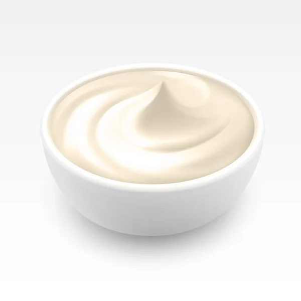 Cuenco de salsa de crema agria Mayonesa en el fondo — Vector de stock