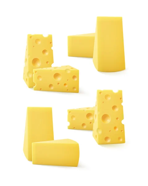 Conjunto de peças triangulares Vários tipos de queijo suíço — Vetor de Stock
