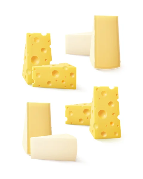 Set of Pieces Cheese Swiss Bri Camembert — Stock Vector