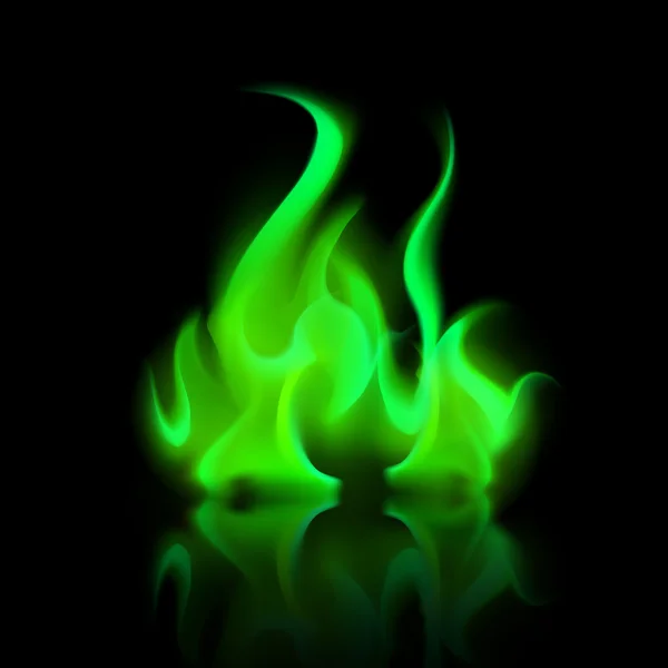 Fuego mágico verde llama hoguera aislado en el fondo — Vector de stock