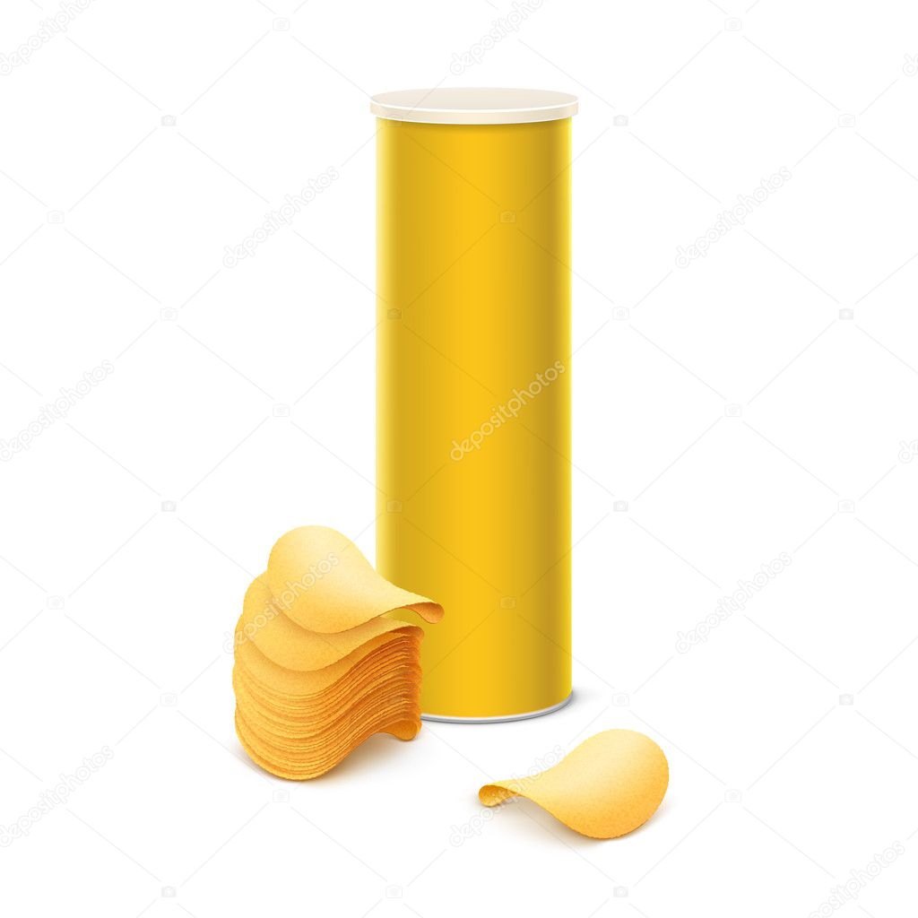 Orange tin box container tube with potato chips Vector Image