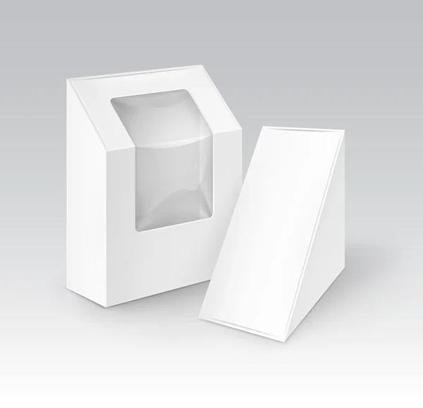 Set of White Blank Cardboard Rectangle Triangle Boxes For Food, Gift with Window Mock up Close up Isolated — Διανυσματικό Αρχείο