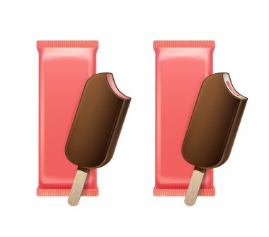 Strawberry Bitten Popsicle Choc-ice Lollipop in Chocolate Glaze Isolated clipart
