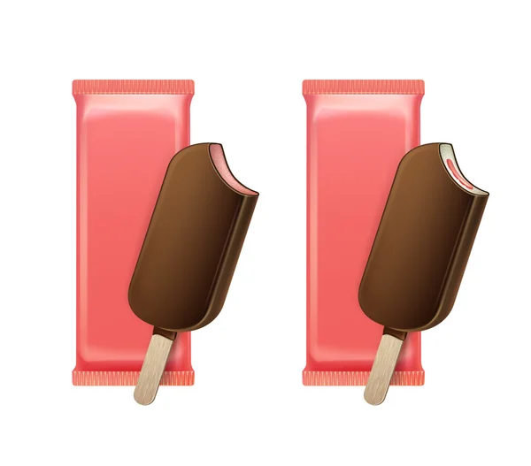 Strawberry Bitten Popsicle Choc-ice Lollipop in Chocolate Glaze Isolated — Stock vektor