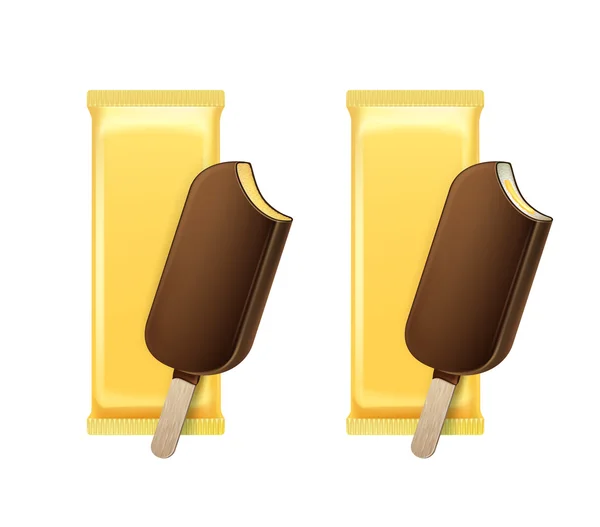 Vanila banaan Lollipop ijs in chocolade glazuur op Stick — Stockvector