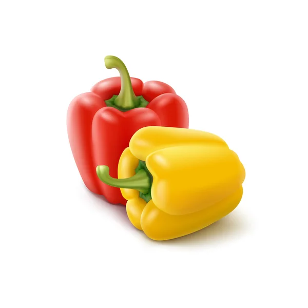 Zwei farbige gelbe und rote süße bulgarische Paprika, Paprika isoliert auf weißem Hintergrund — Stockvektor